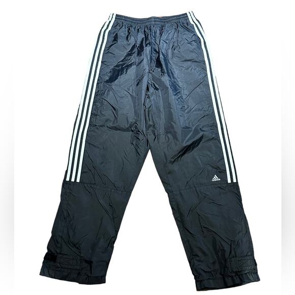 Vintage Adidas Mens Large Black 3 Stripe Jersey Lined Drawstring Track Pants - Picture 1 of 12
